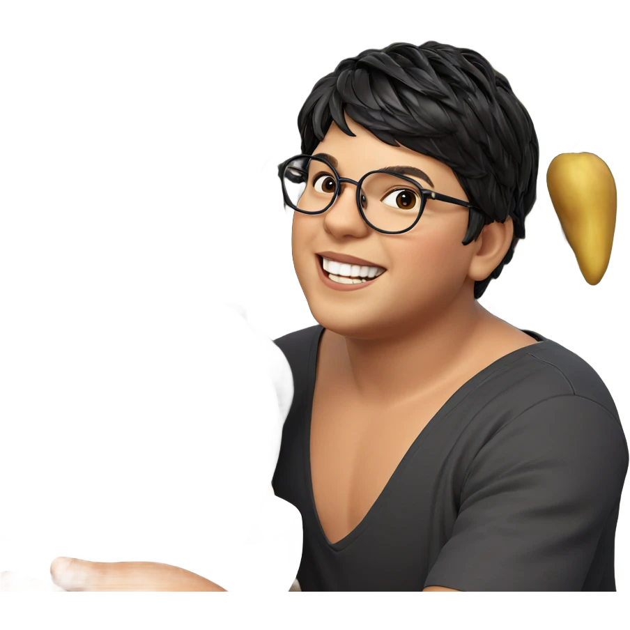 smiling boy with food indoors emoji