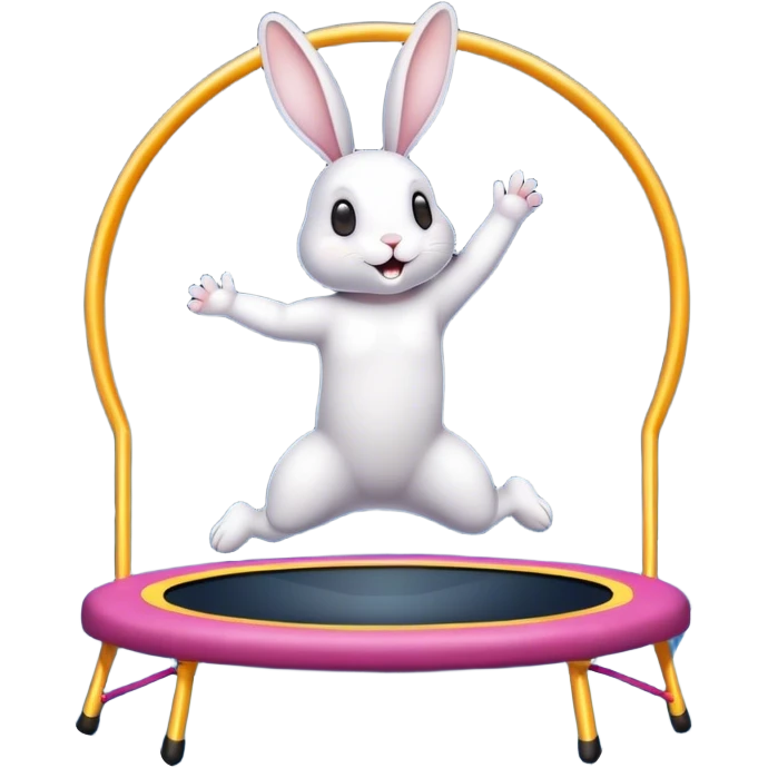 rabbit jumping on trampoline with starry sky and mirror emoji