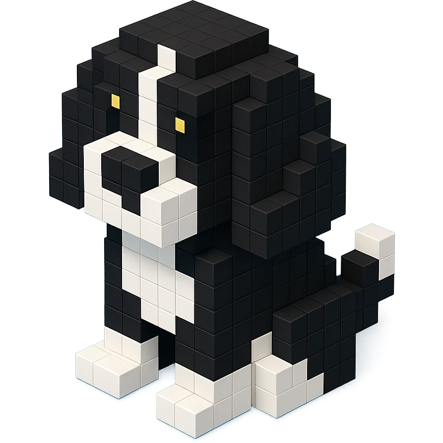 black and white Russian Cocker Spaniel puppy in sitting pose emoji