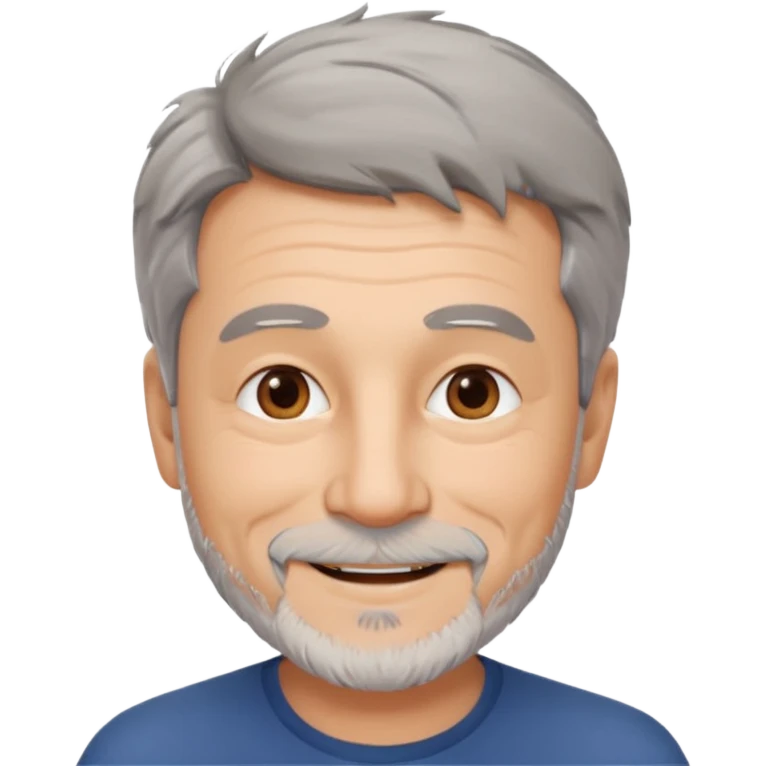 homme 60 ans cheveux gris court et décoiffés petite barbe sourir emoji