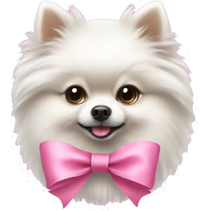 white pomerania with a pink bow emoji