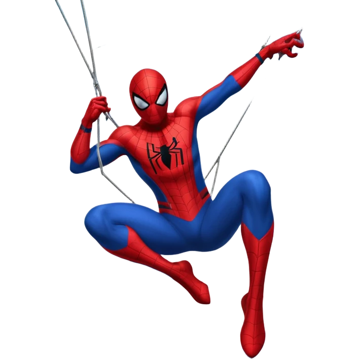Spiderman swinging with a web, city background emoji