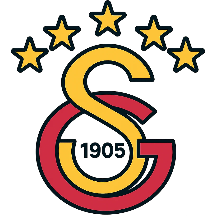 Modern Galatasaray logo, 5 stars on top, yellow and red, minimalistic, color outline icon style emoji