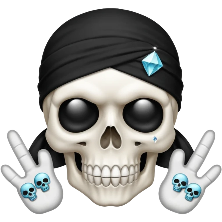 Skull with diamond eyes and a black bandanna with the 3 fingers emoji  emoji