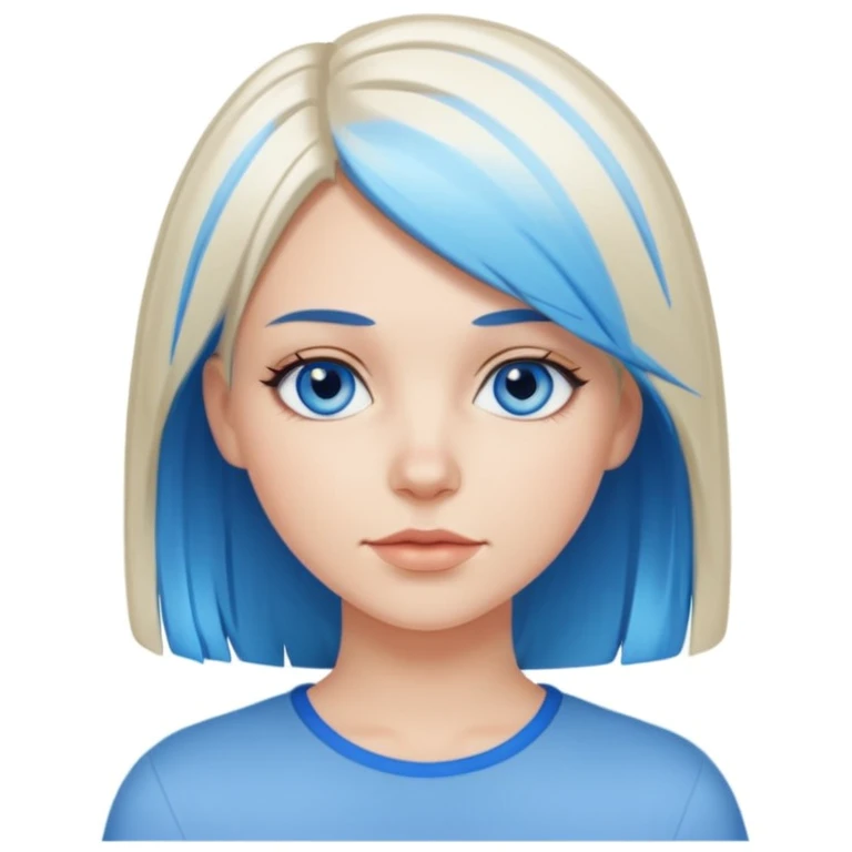 White Girl with straight short layered hair with blue streaks, blue eyes emoji