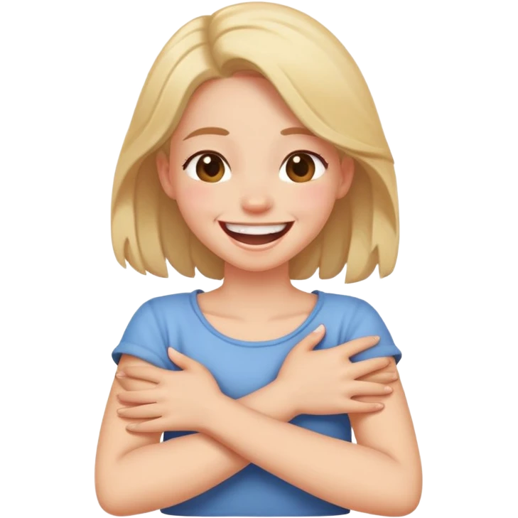 Crossed arms holding neck while laughing girl  emoji
