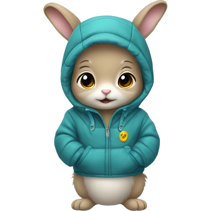 Anxious baby rabbit in baby winter jacket emoji