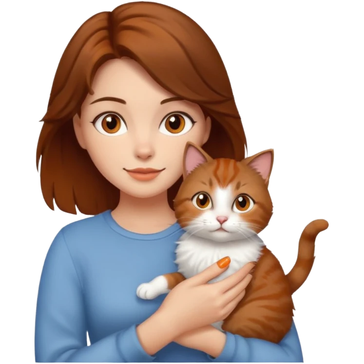 woman with cat on her hand, brown hair emoji