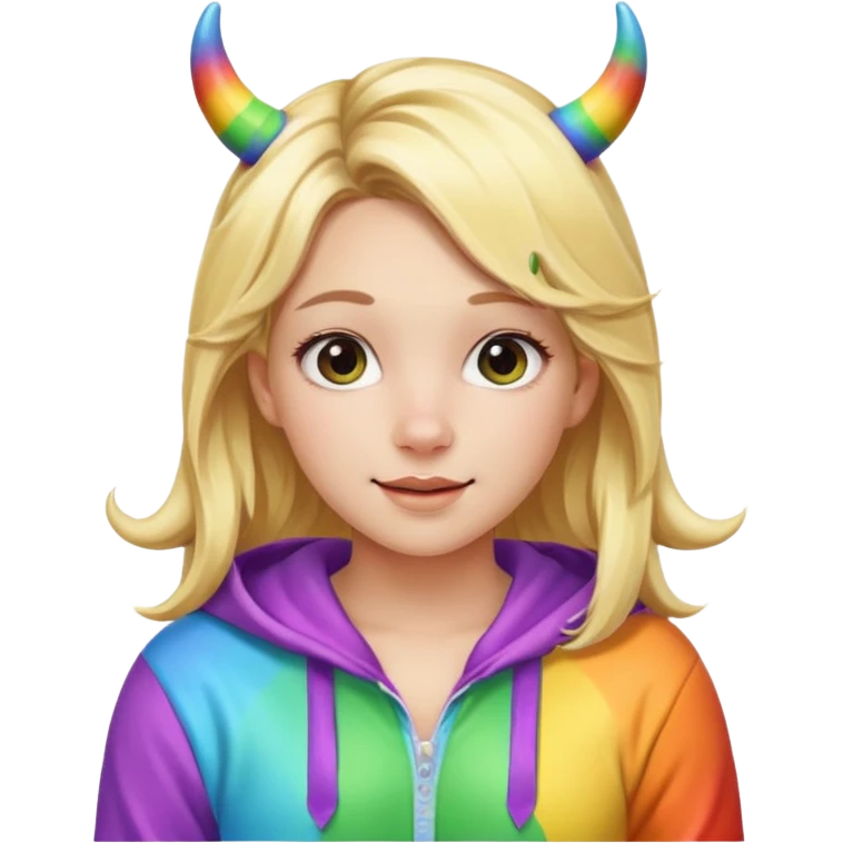 Cute blonde girl in a rainbow onesie with cow horns  emoji