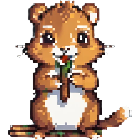 baby chipmunk chewing on a stick, pixel art style emoji