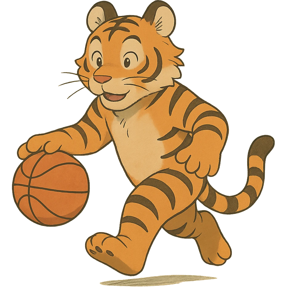 ghibli style cartoon tiger playing basketball emoji