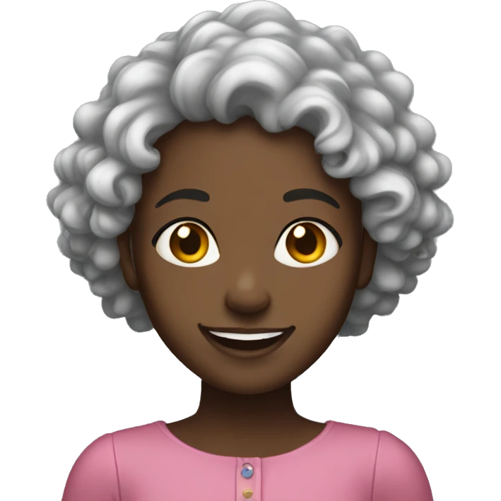 A black girl with lonh forehead and permed hair smiling  emoji