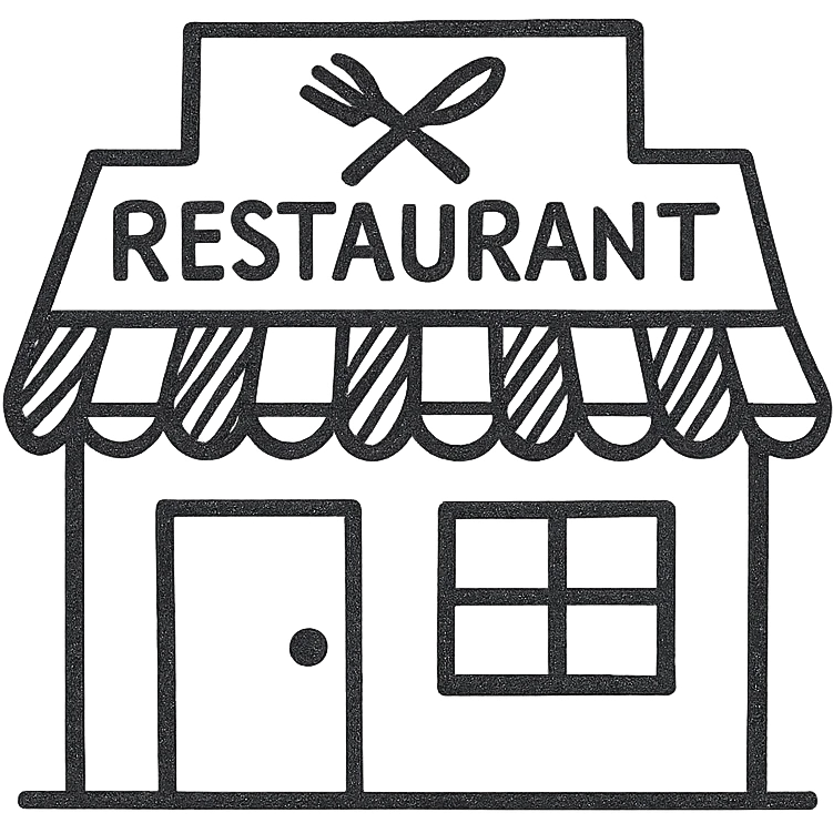 restaurant icon, hand drawn black outline emoji