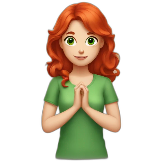 the girl with green eyes and red hair folded her hands into a heart emoji