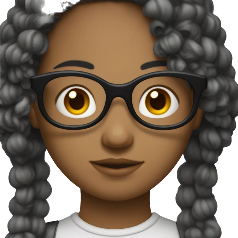 Une fille avec les cheveux bouclés noir et des lunettes emoji