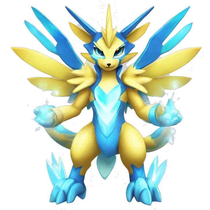 Celestial Powerful Sparkle-Crystallic Colorful Vibrant Colors Flying Advanced Zeraora-Aurorus-Fakémon-Legendary-Pokémon-Creature Full Body emoji