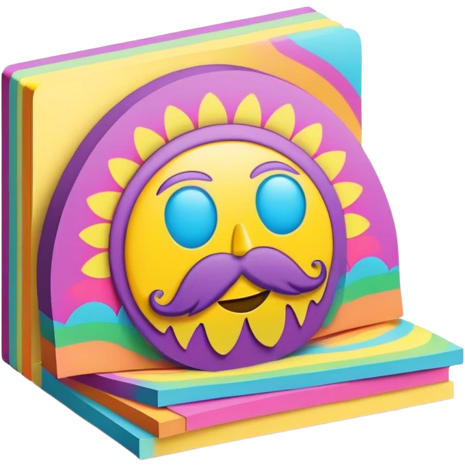 3D, psychedelic colored hippie style sticky note emoji