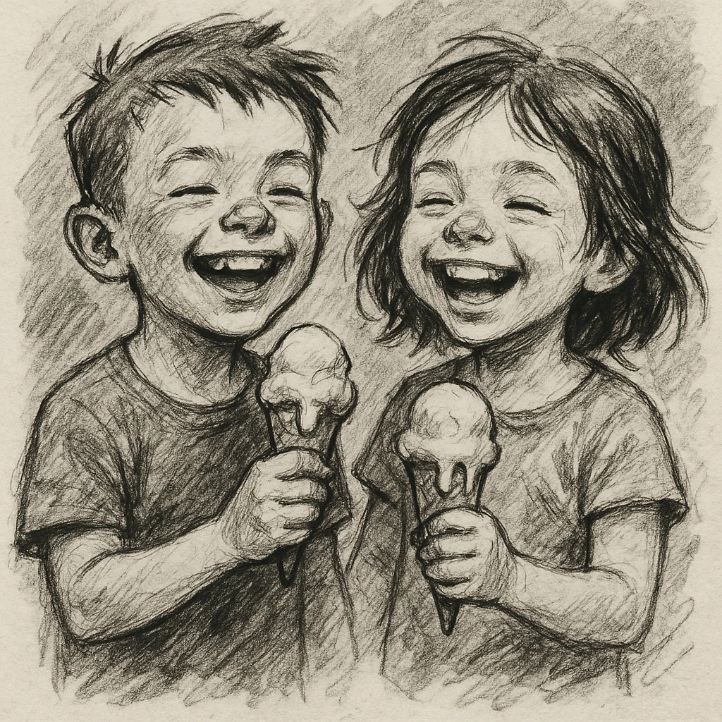 happy children with melting ice cream cones emoji