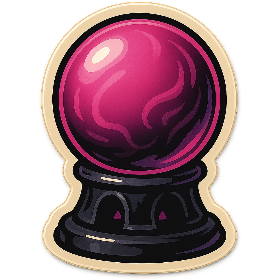gothic crystal ball, black base with pink glow, retro stickers style emoji