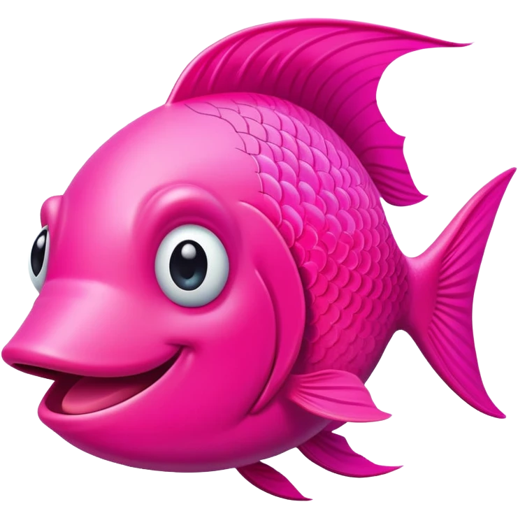 super friendly, extremely derpy bright neon pink fish with big goofy smile and crossed eye, tongue sticking out, perfect flat side profile facing right, exactly 90 degrees, one eye visible emoji