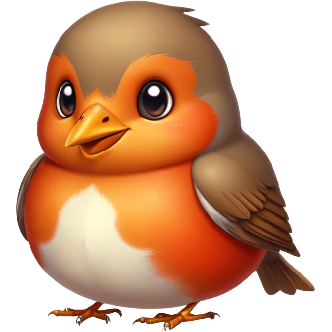 Cinematic Cute Robin Portrait Emoji, Head tilted playfully and inquisitively, featuring a charming, petite form with a vibrant red breast, round, sparkling eyes full of gentle mischief, and a delicate, beak-like smile, Simplified yet irresistibly adorable features, highly detailed, glowing with a warm, inviting glow, high shine, affectionate and lively, stylized with a touch of whimsical woodland charm, soft glowing outline, capturing the essence of a mischievous yet endearing robin that seems as if it could sing out of the screen into your heart! emoji