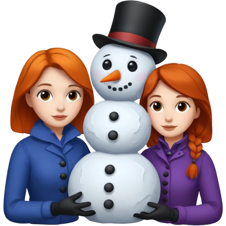 Virginia Poe and Maria Clemm building a snowman emoji