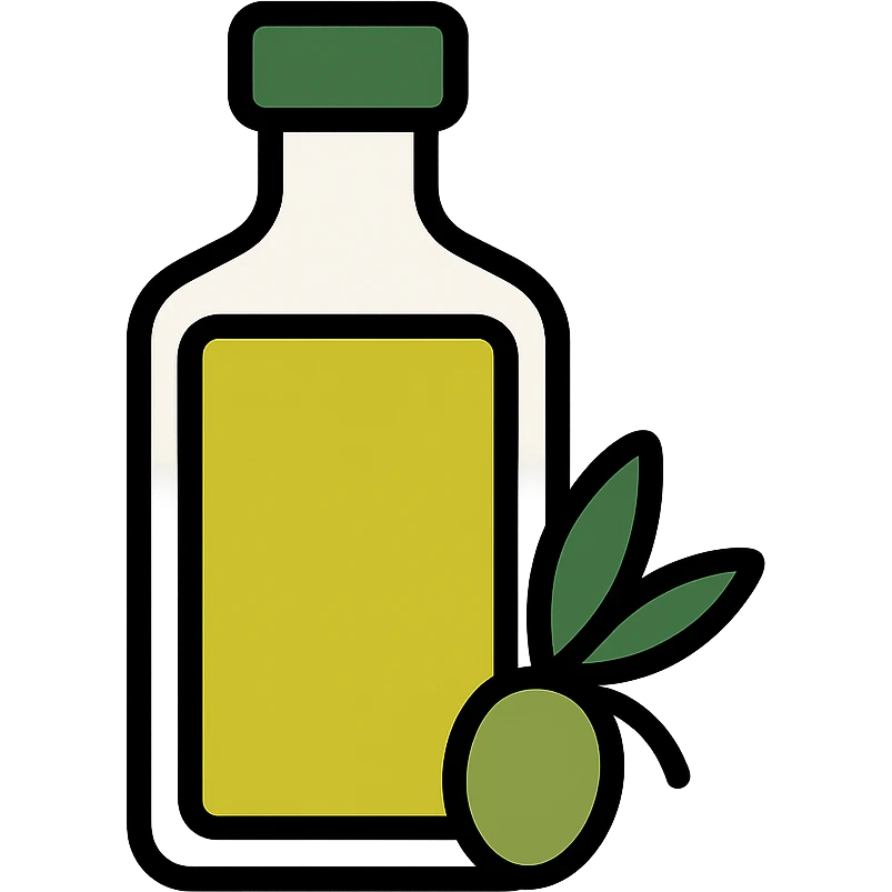 minimalist icon of olive oil bottle, flat design, green and yellow emoji