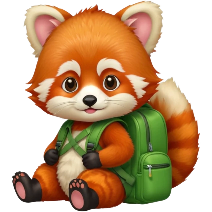 baby red panda wear green backpack emoji