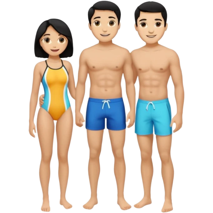 ligh skin black hair man and ligh skin black hair woman swin suit full body emoji