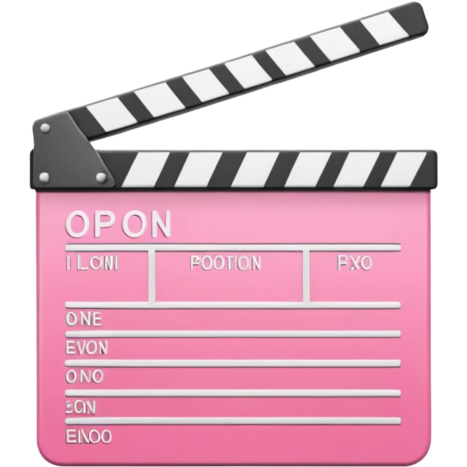  pink  pink clapperboard used in filmmaking, cute and stylish design with white details, open position, soft reflections, realistic or kawaii style, isolated on transparent background emoji