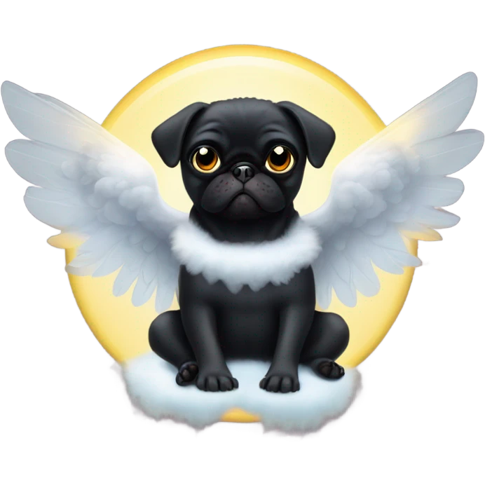 Black Pug with angel wings and halo emoji