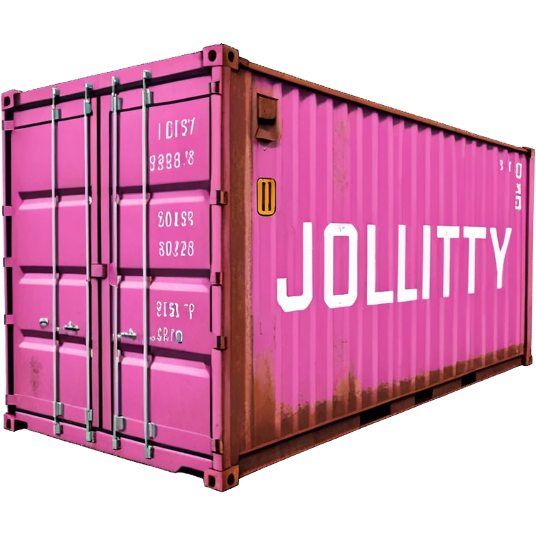 a pink shipping container with the words "Jollity & Co." in big letters on the long side emoji