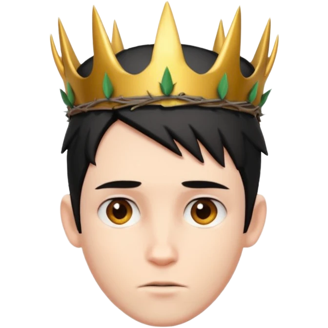 White boy with black short straight hair, has a horns on his forehead and wearing a crown of thorns emoji