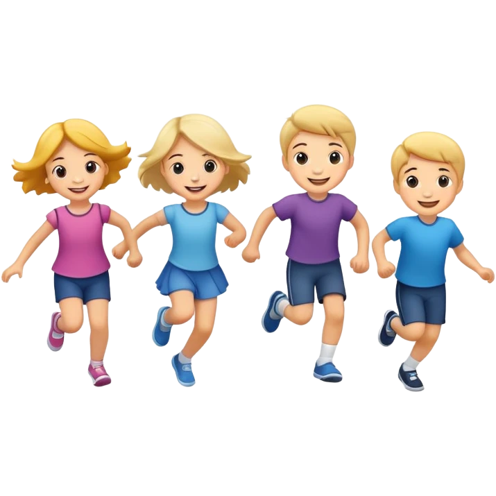 group of children skipping together, fun and friendly emoji
