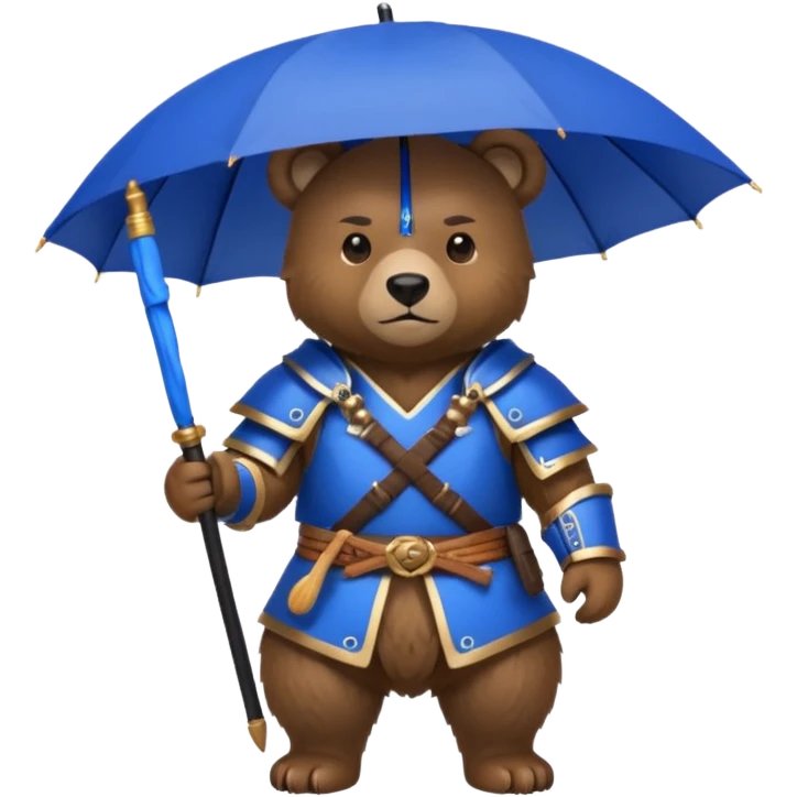 Bear with blue umbrella, wearing samurai emoji