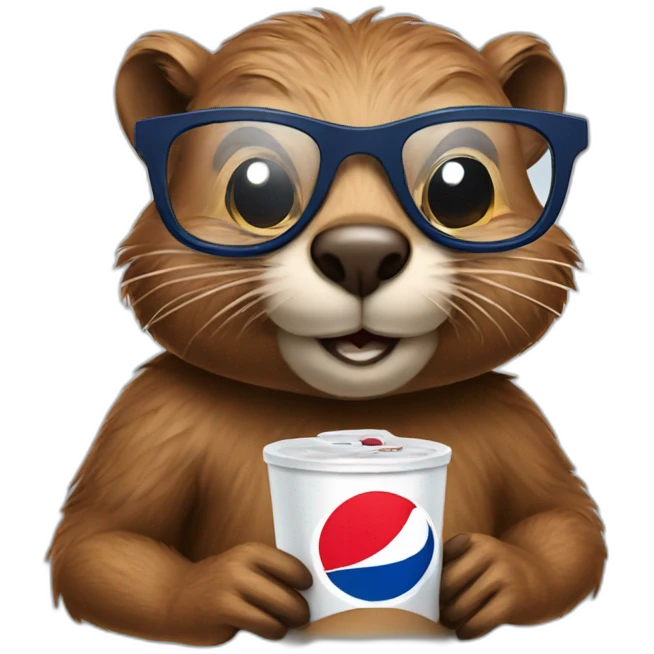 Beaver wearing glasses and t-shirt with Pepsi on it emoji