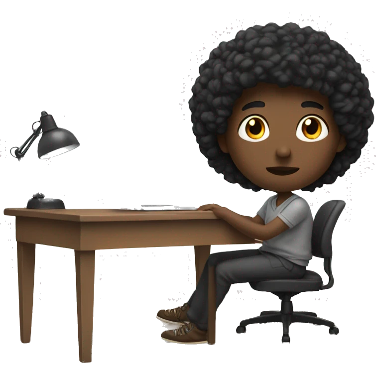 black man black hair sitting at a desk clasp hands emoji