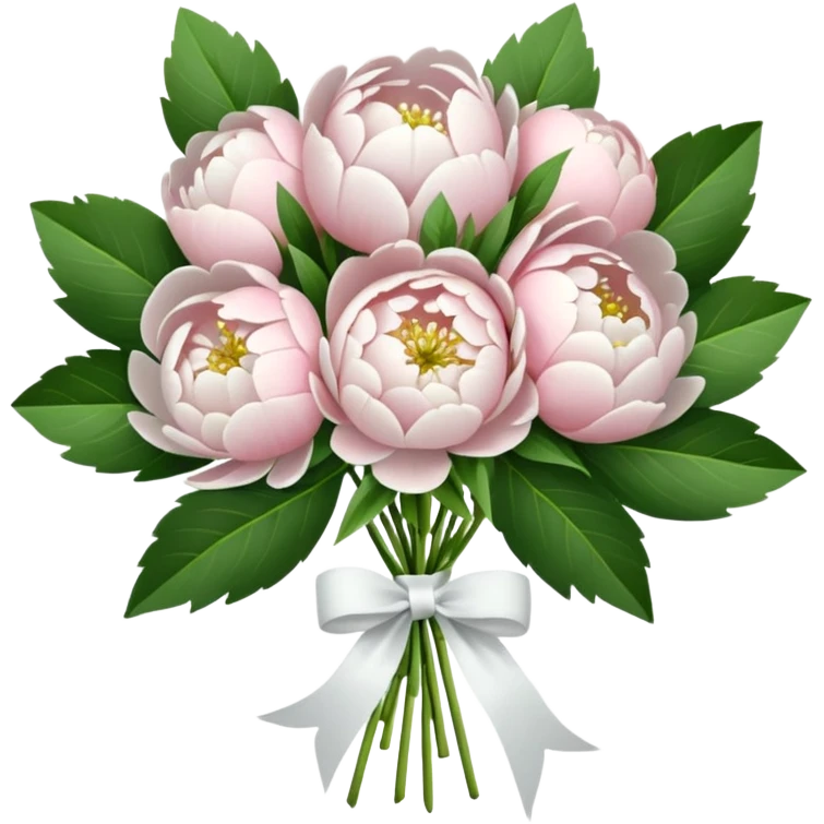 White bouquet of peonies and green leaves  emoji