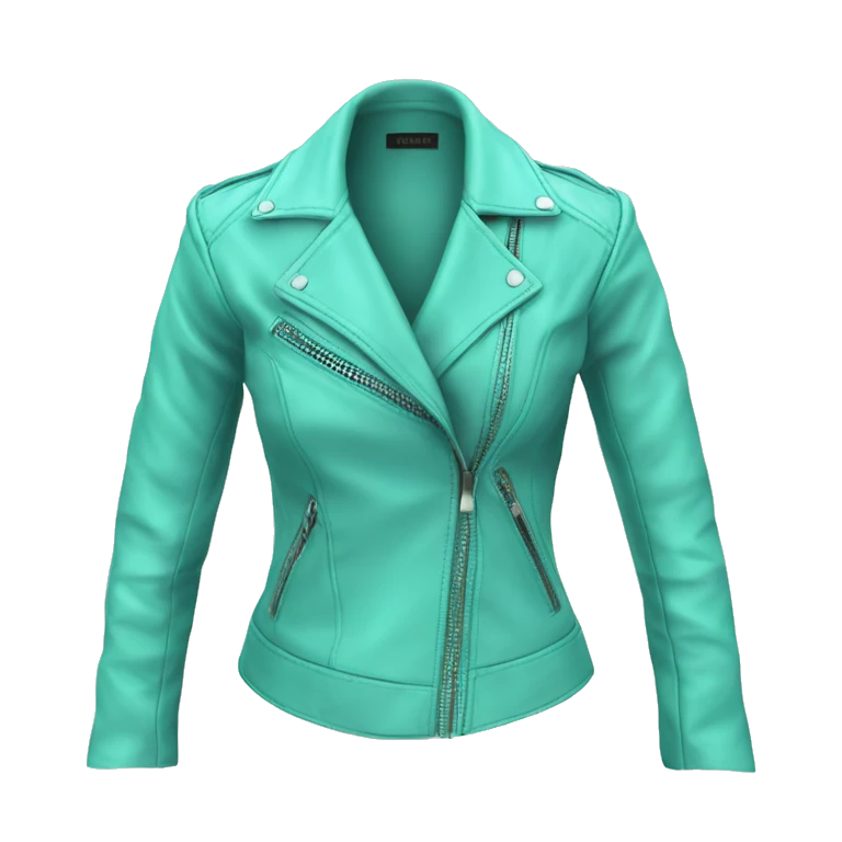 Realistic isolated side view of an open tiffany blue feminine fashion leather jacket. emoji