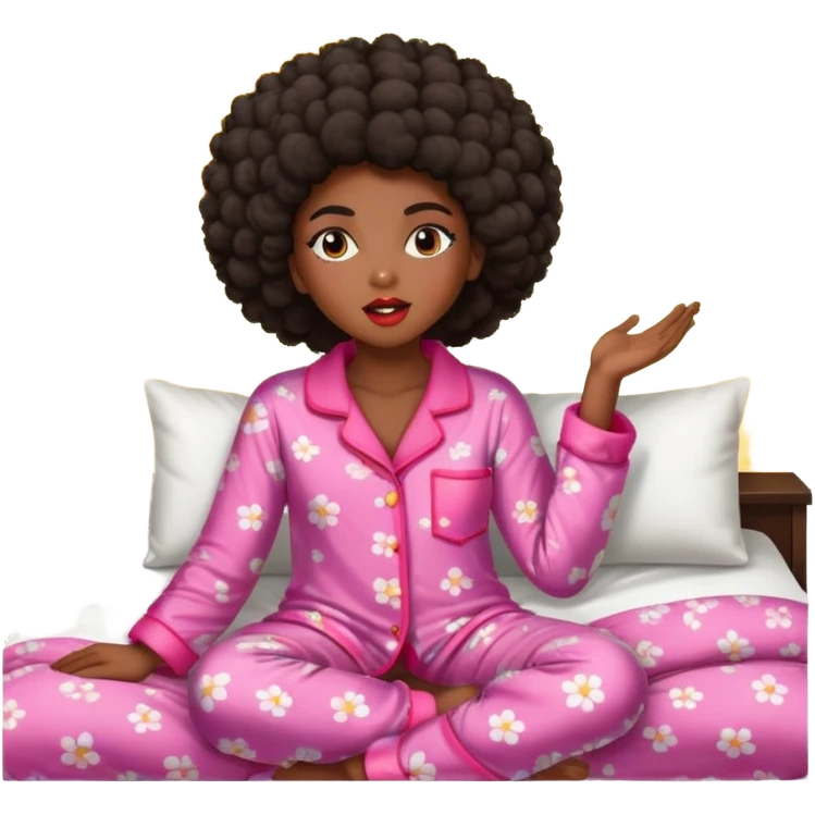 Black girl dark skin with afro Hair wake up of her bed in the morning whit the Sun. She has big lips and a beautiful pijama emoji