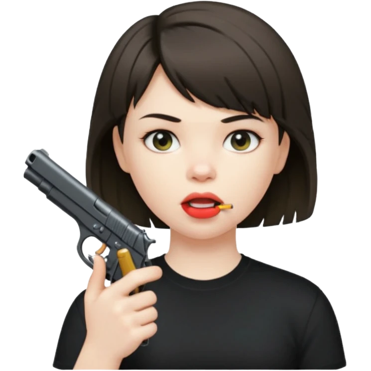 short hair girl with mullet putting gun in her mouth emoji