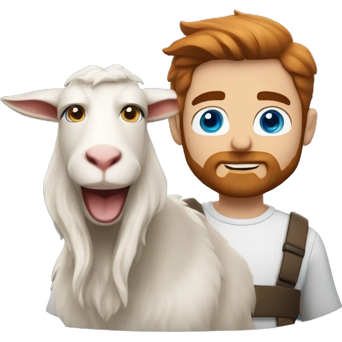Man holding a goat, redish hair redish scruffy beard, blue eyes, wearing a superman costume emoji