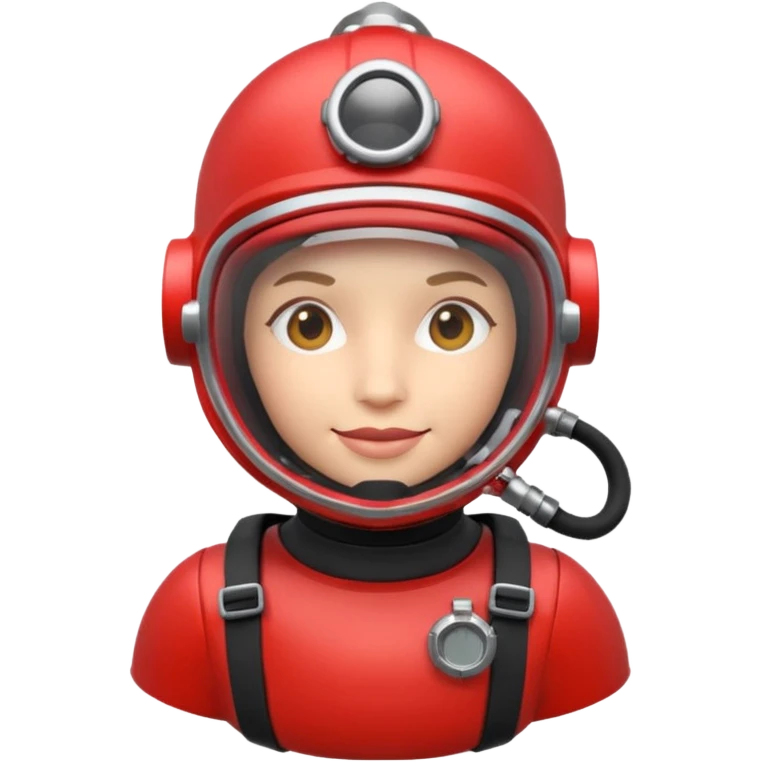 3D cartoon-style human character in the Apple emoji style, wearing a red scuba diving helmet with glass visor emoji