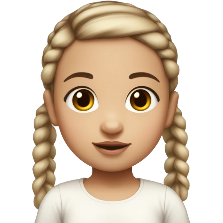 baby girl with super straight brown pigtails on top of head,  big black eyes and pale white fair skin no braids with pigtails emoji