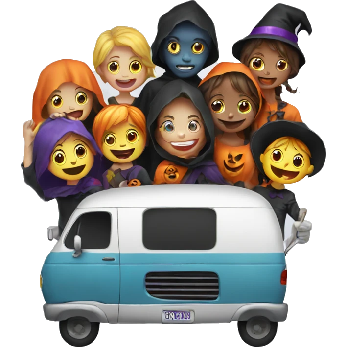 Halloween van with children going trick or treating emoji