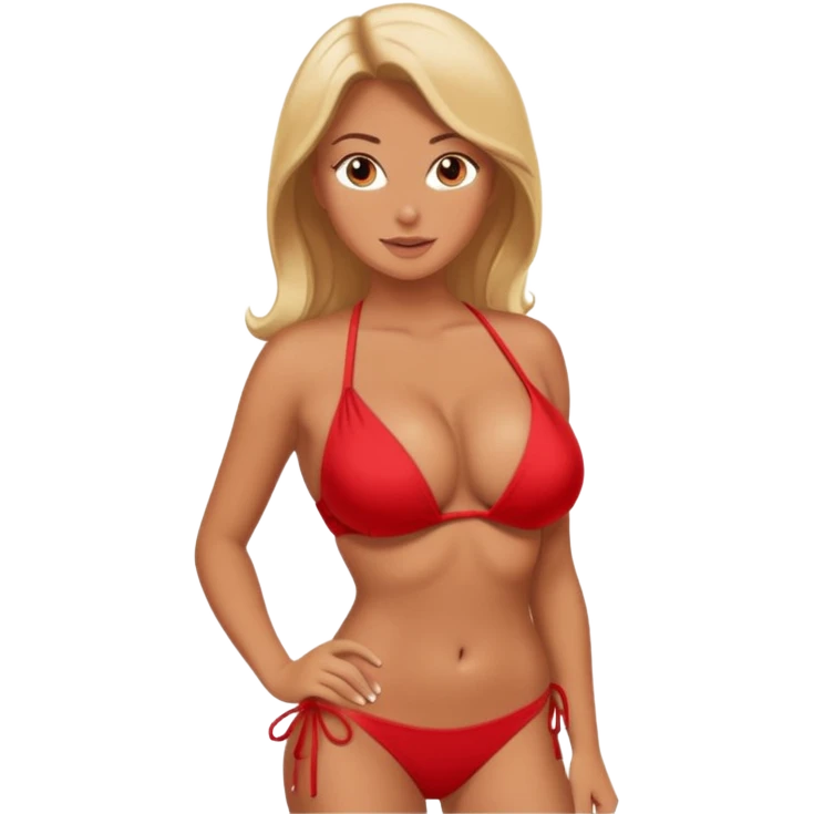 Lady with huge boobs, in a tight bikini, tanned emoji