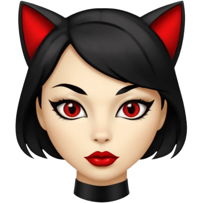 Cat woman goldish skin dark black eyes with black eyeliner dark hair big lips  emoji