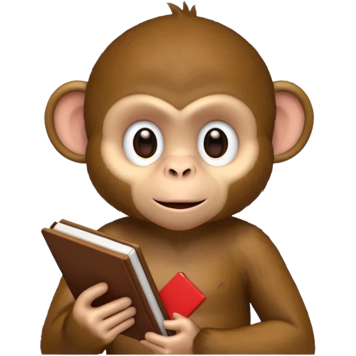 Monkey holding an iPhone with a book in the other hand emoji