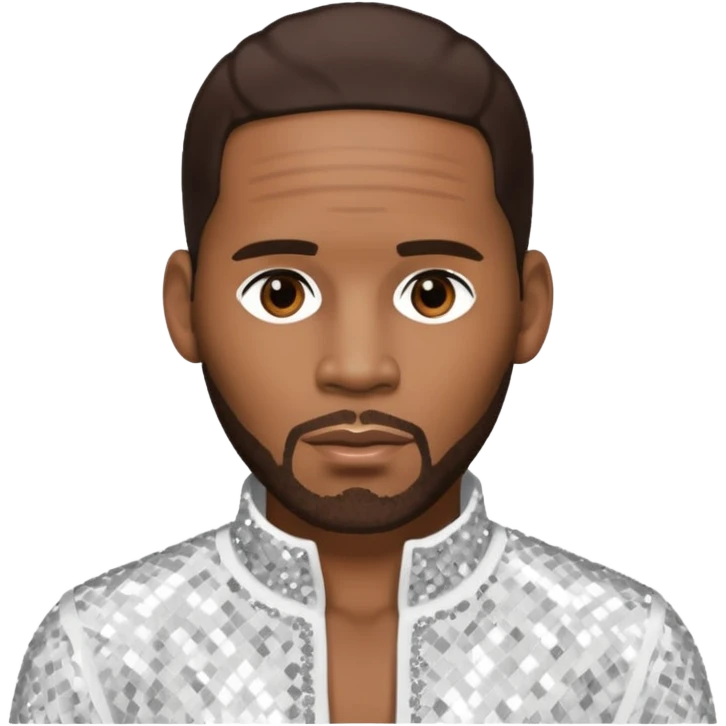 R Kelly with dark brown hair, white sequin outfit emoji