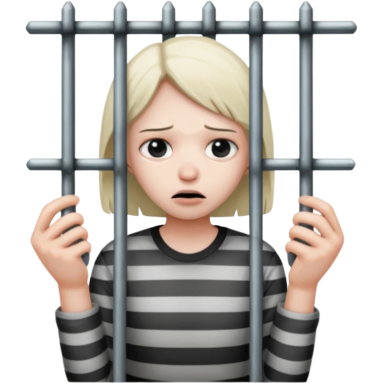 Smutna za więziennymi kratami trzymając się ich rękami emoji